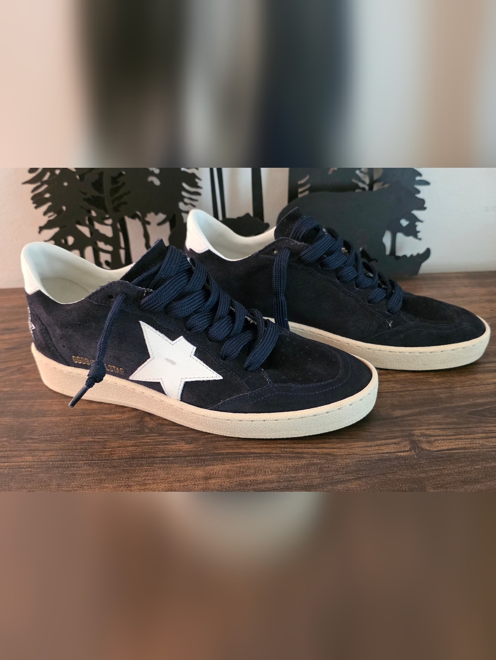 Golden Goose Navy Suede Low-Top Sneakers with White Heel